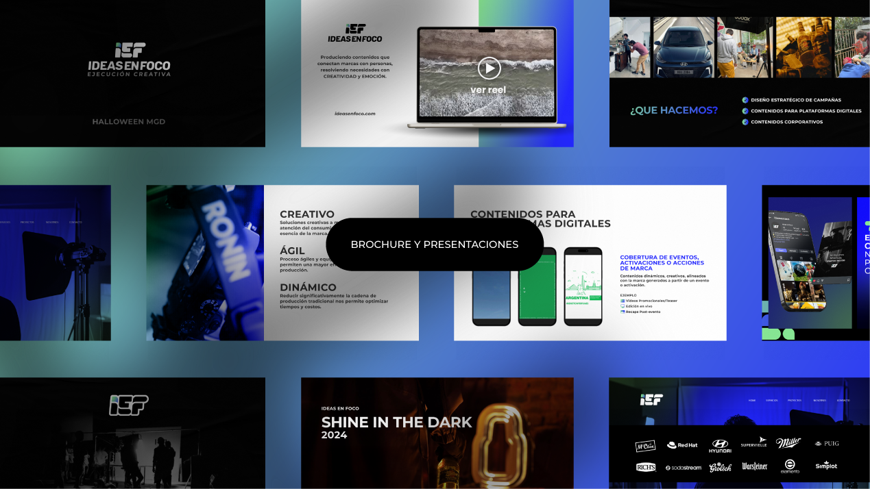 Collage de aplicaciones de branding y diseño para Ideas en Foco