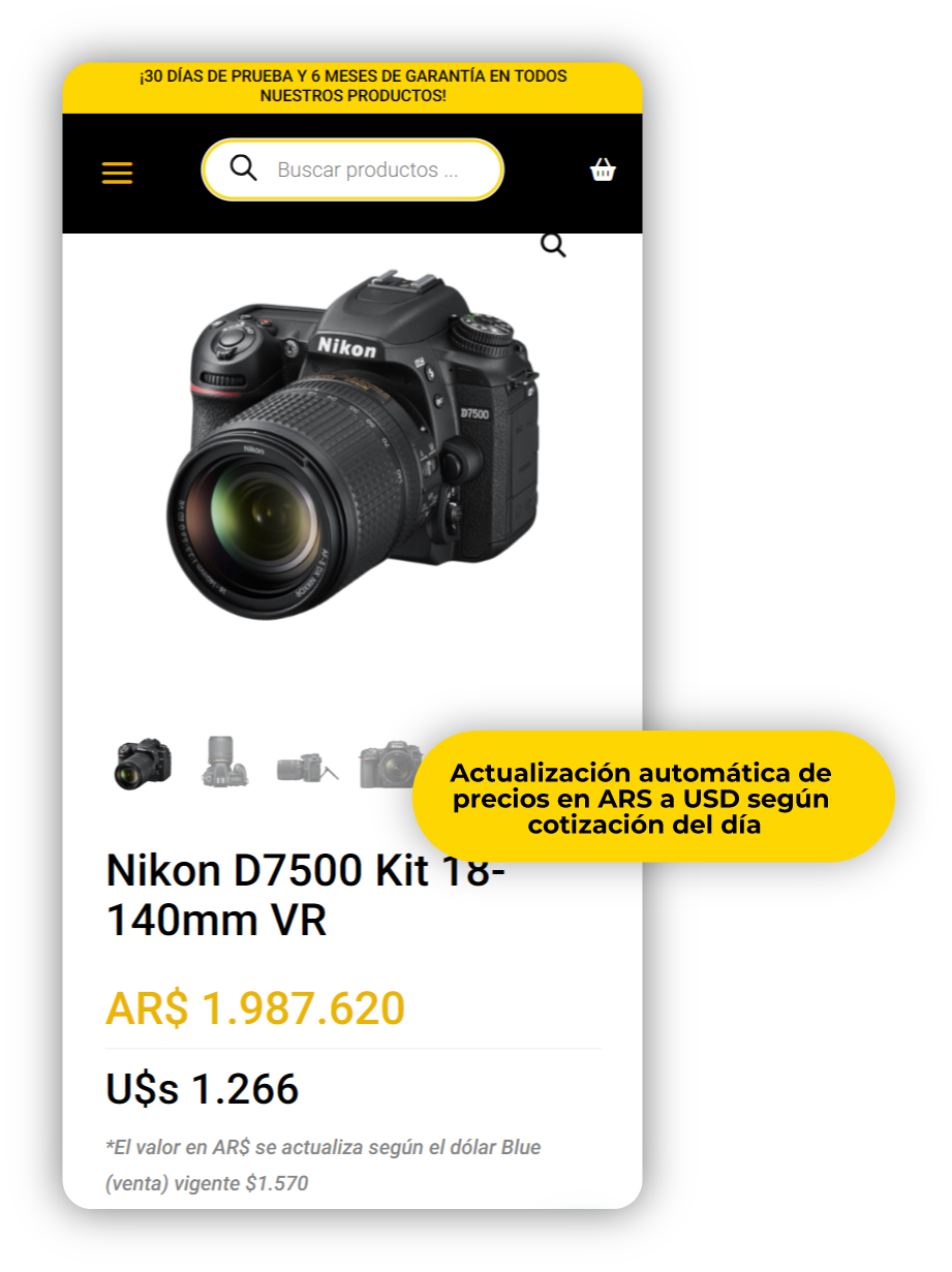 Precios y opciones en la versión mobile de JPG